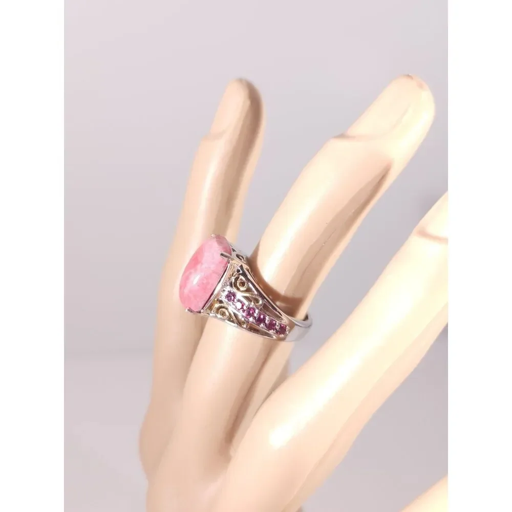 Thulite and Garnet 14k YG Accents Platinum over Sterling Silver